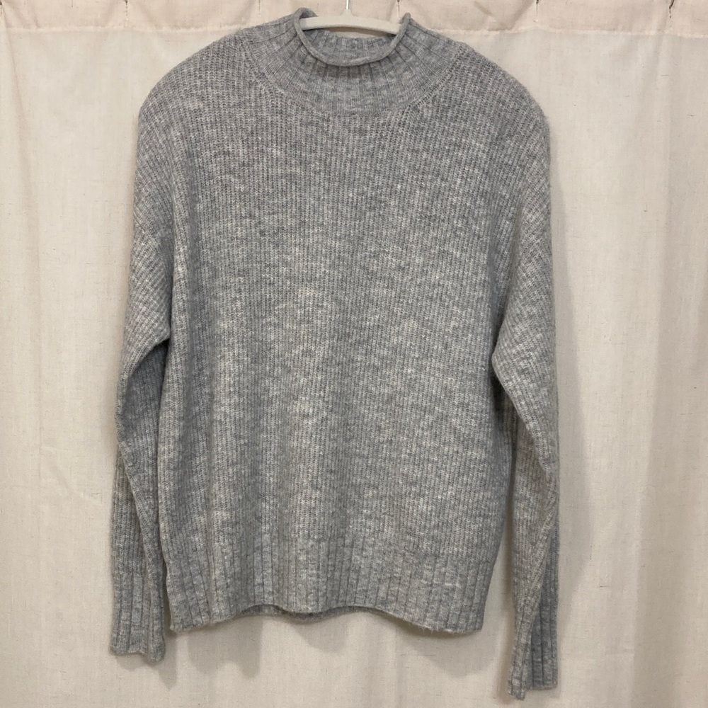 LOFT Light Gray Ribbed Mock Neck Sweater